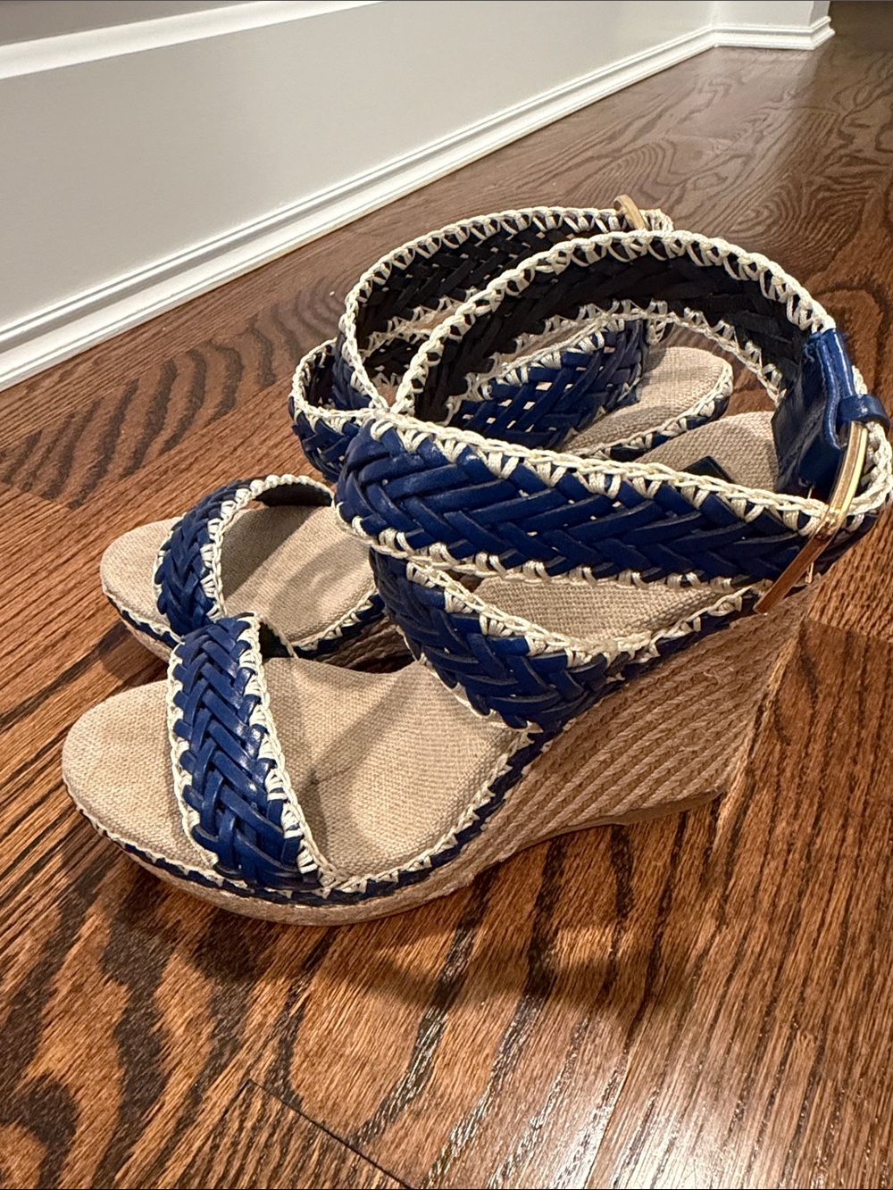 Tory Burch Navy Braided Espadrille Wedge Sandals - Picture 3 of 8